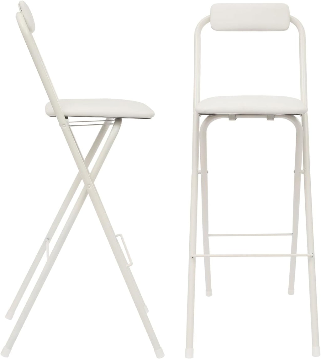 Set of 2 Foldable Bar Stools 29.5 Inch Height - Modern Folding Counter Height Chairs 275 lbs Capacity, PU Cushion for Kitchen, Bar, Cafe (White)
