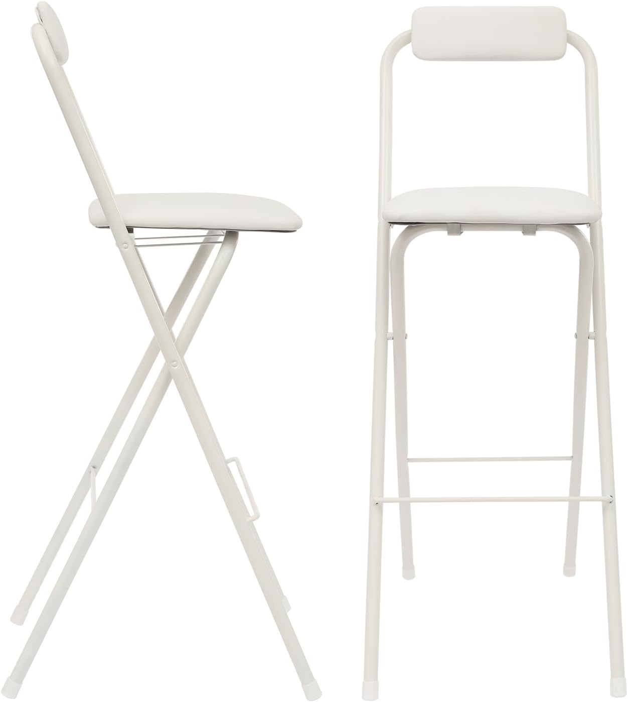 Set of 2 Foldable Bar Stools 29.5 Inch Height - Modern Folding Counter Height Chairs 275 lbs Capacity, PU Cushion for Kitchen, Bar, Cafe (White)