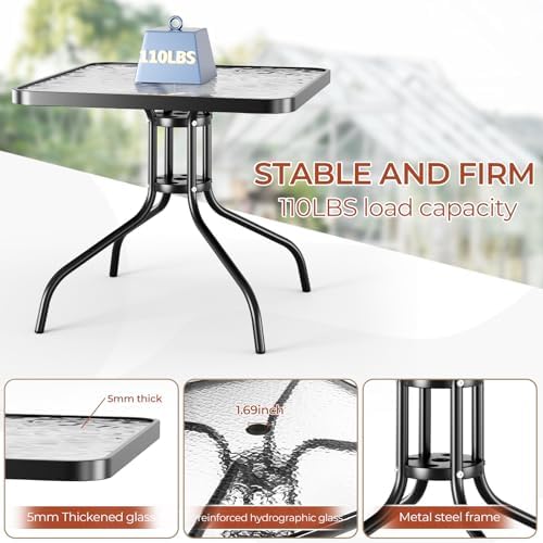 TLSUNNY 5 Pieces Patio Dining Set for 4, Glass Table and Textilene Chair