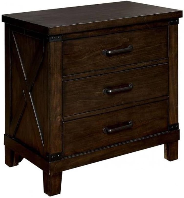 Rustic Style Dark Walnut Finish 1pc Nightstand Bedroom Furniture 3-Drawers Be...