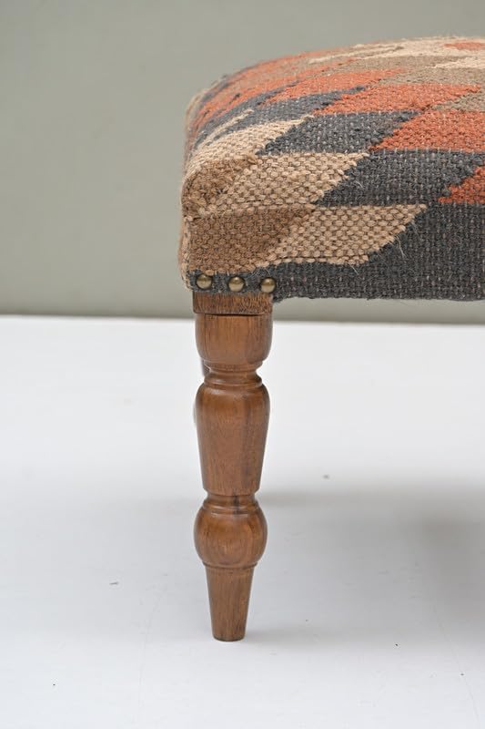 Handmade Jute Upholstered Ottoman Stool | Square Foot Rest with Wooden Legs |...