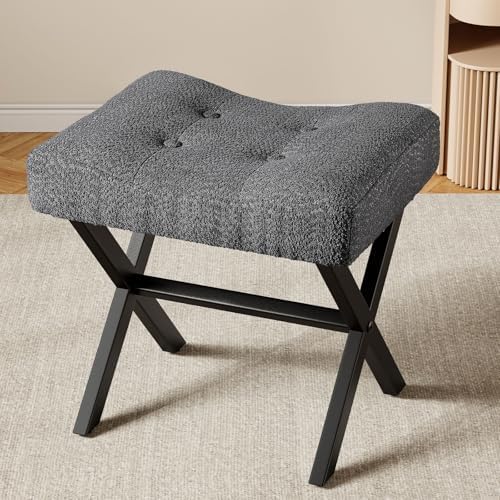 Memobarco 18-Inch Large Vanity Stool Chair, Gray Makeup Stool | Teddy Flannel...