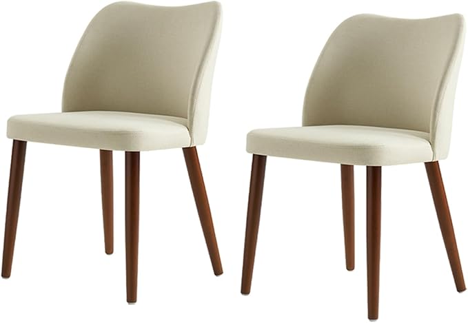 Dining Chairs Set of 2, Upholstered Kitchen Dining Room Chair Set Morden Accent Side Dinner Chair with Curved Padded Back Wood Legs for Restaurant/Cafe, Ivory