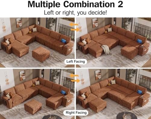 Vipbear 130" Modular Sectional Sleeper Sofa with Pull Out Bed, 9 Seat Ch...