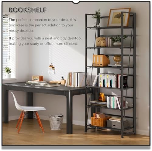 4NM No Assembly Folding Bookshelf Book Shelves, 6-Tier 74"" H Colla...