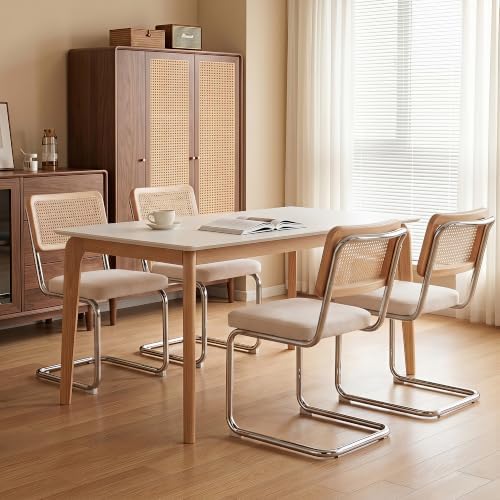 Rattan Dining Chairs, Leather Dining Chairs Set of 4, Green