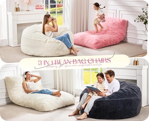Hobestluk Bean Bag Chair Convertible 3 in 1 Beanbag Washable Giant Adult | La...