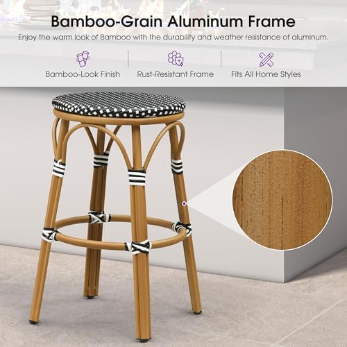 PURPLE LEAF Extra-Wide Bar Stools French Bistro 29" Round 2 PCS, Black