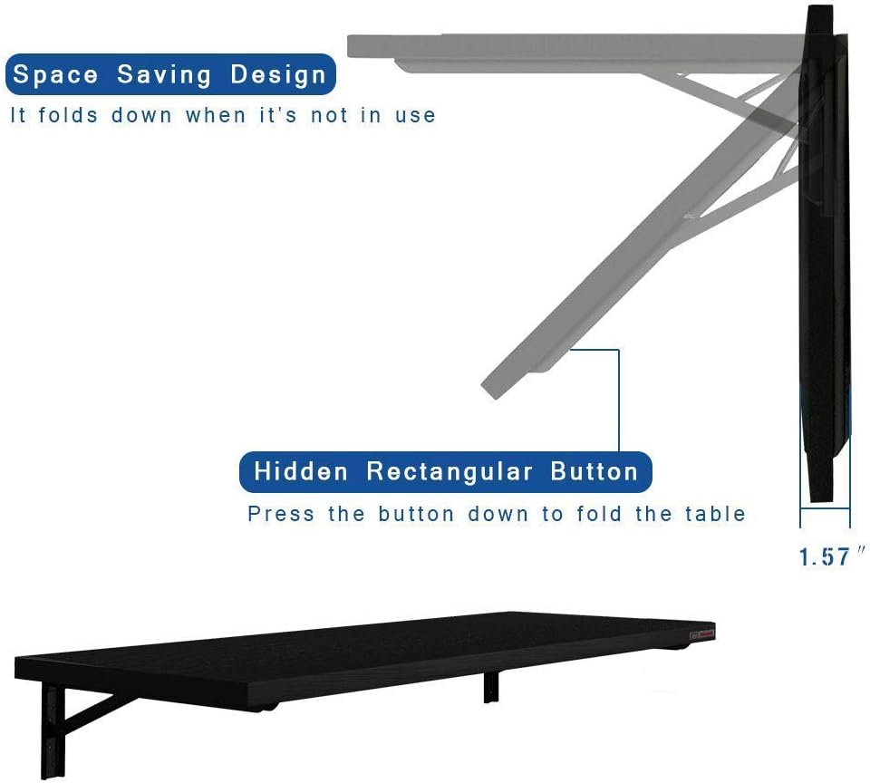 Need Wall Mounted Desk - Heavy Duty Folding Work Table Length 36" Width 20"/Small Space Hanging Desk Perfect Addition to Home/Office/Kitchen & Dining Room AC15CB(9050)