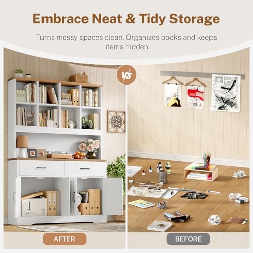 TEENFON Bookshelf and Bookcase, 5 Tier Floor Standing Bookshelves, Large Book...