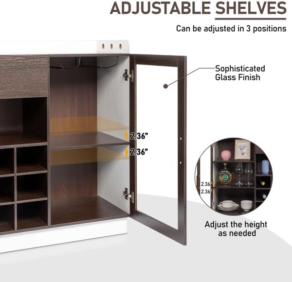 Farmhouse Wines Bar Cabinet Kitchen Coffee Bar Cabinet, Wine Bottle Rack Cabi...
