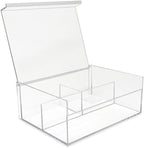 Isaac Jacobs 3-Compartment Clear Acrylic Organizer with Lid (6.7" L x 8.6" W x 3.4" H), Multi-Sectional Tray, Storage Solution for Makeup, School & Office Supplies (1 Large, 2 Medium)