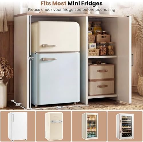 Unikito Mini Fridge Cabinet with Storage, Outlet and LED Light, White