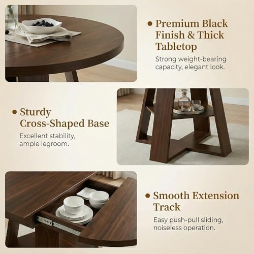 7 Piece Oval Extendable Dining Table Set for 6, 43"-59" Walnut Wood...