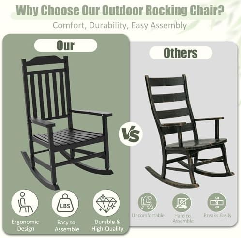 EFU Outdoor Rocking Chairs Set of 2 with Side Table, Weatherproof Furniture