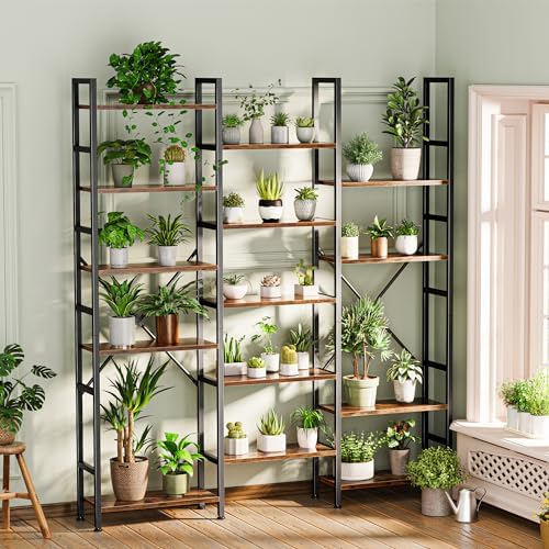 SUPERJARE Triple Bookshelf, Bookcase with 17 Open Display Shelves, Wide Book ...