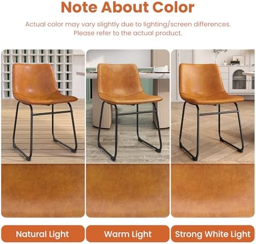REONEY Dining Chairs Set of 6, 18" PU Leather Dinner Chairs, Brown