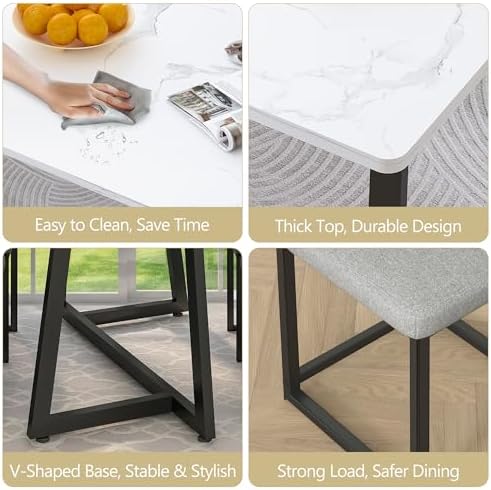 5-Piece Dining Table Set for 4, Faux Marble 47.24" Kitchen Table with 4 ...