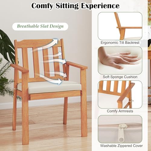 Tangkula 6 Pieces Patio Dining Table Set, 63” Rectangle Acacia Wood Table wit...