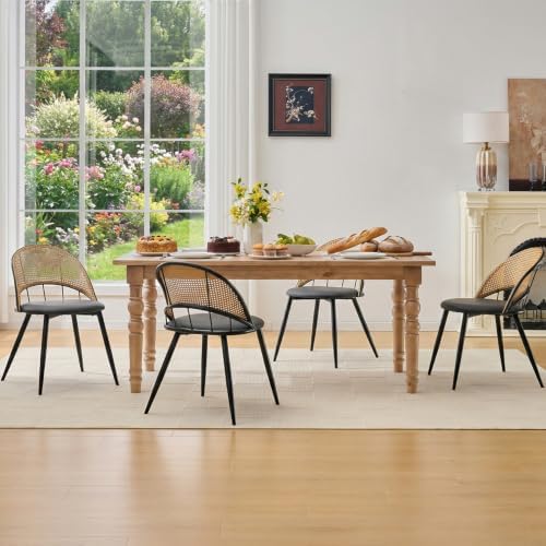 Black Rattan Dining Chairs Set of 4, Dining Room Chairs for Kitchen