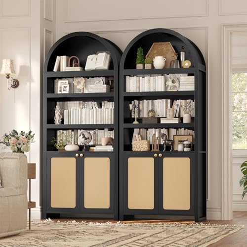 81" Tall Arched Cabinets,Bookcase with storage,Mid-Century Modern 6-Tier...