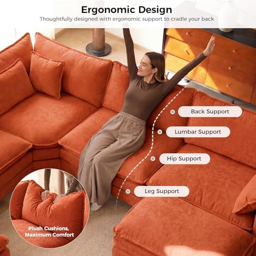 ELUCHANG 114" Oversized Modular Sectional Sofa, Comfy Chenille Cloud Cou...