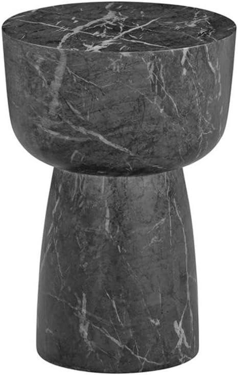Pemberly Row Contemporary Faux Marble Side Table, Black Finish, Handmade, Wat...