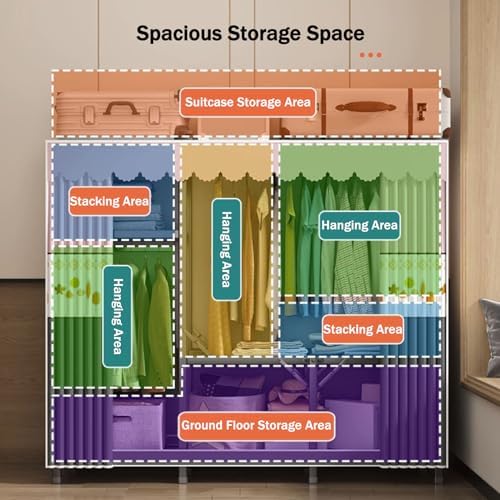 Folding Wardrobe,Fabric Cabinet,Foldable Coat Rack with Clothes Rails,Cloth W...
