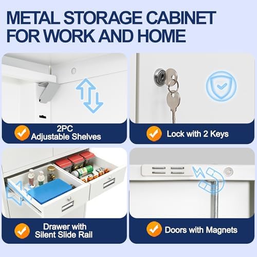 BESFUR Metal Storage Cabinet with 2 Drawers 4 Doors and 2 Adjustable Shelves ...