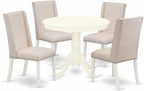 East West Furniture ANFL5-LWH-01 5 Piece Kitchen Table & Chairs Set Includes a Round Dining Room Table with Pedestal and 4 Cream Linen Fabric Parson Dining Chairs, 36x36 Inch, Linen White