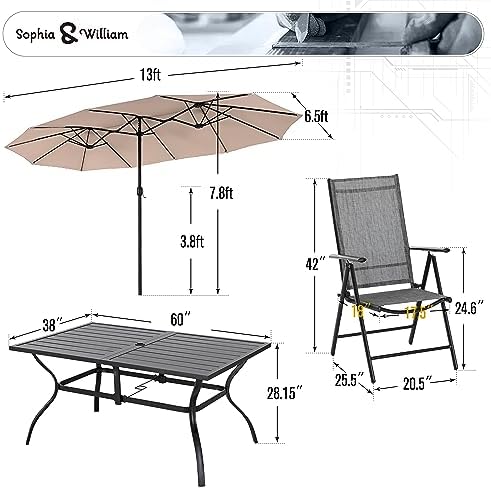 Sophia & William Patio Dining Set for 6 w/Folding Chairs & Beige Umbr...