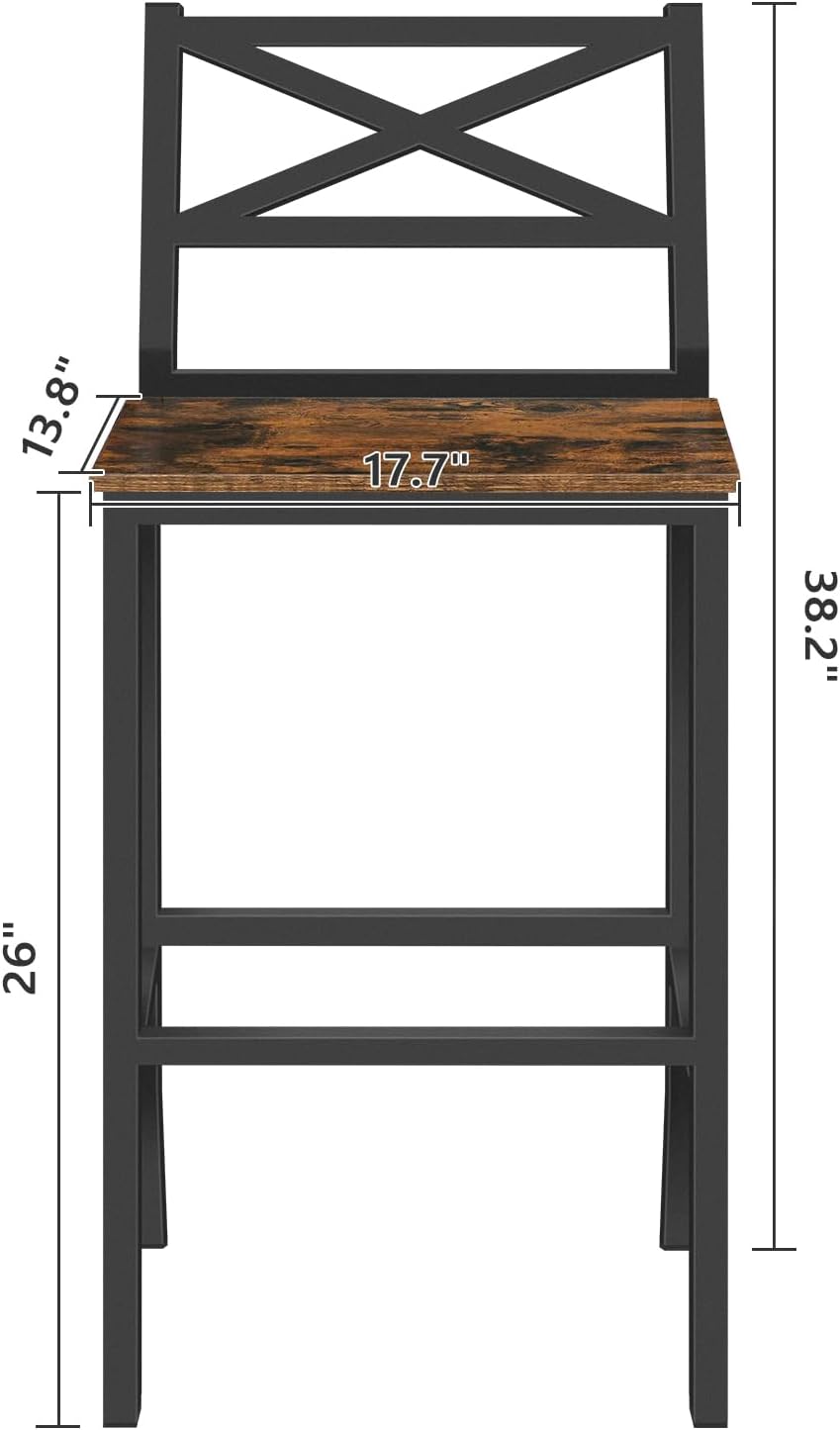 MAHANCRIS Bar Stools, Set of 2 Bar Chairs with Backrest and Footrest, 26&quot...