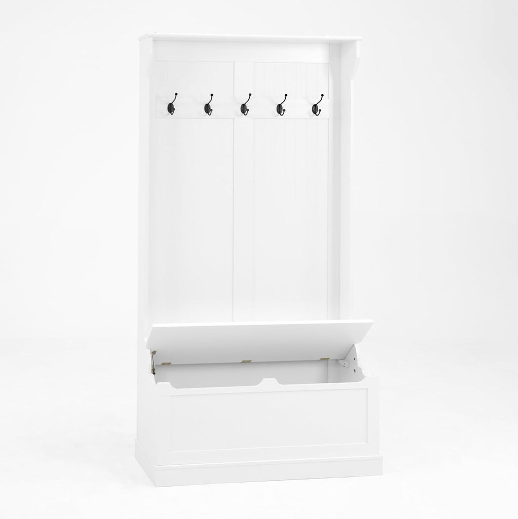 Entryway Bench with Standing Coat Rack, Hall Tree with Shoe Storage Bench, Entryway Organizer with 5 Hooks,for Kitchen Home