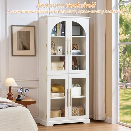 Joaxswe 68" Tall Bookcase with 4 Glass Doors, Farmhouse Bookshelf Set of 2