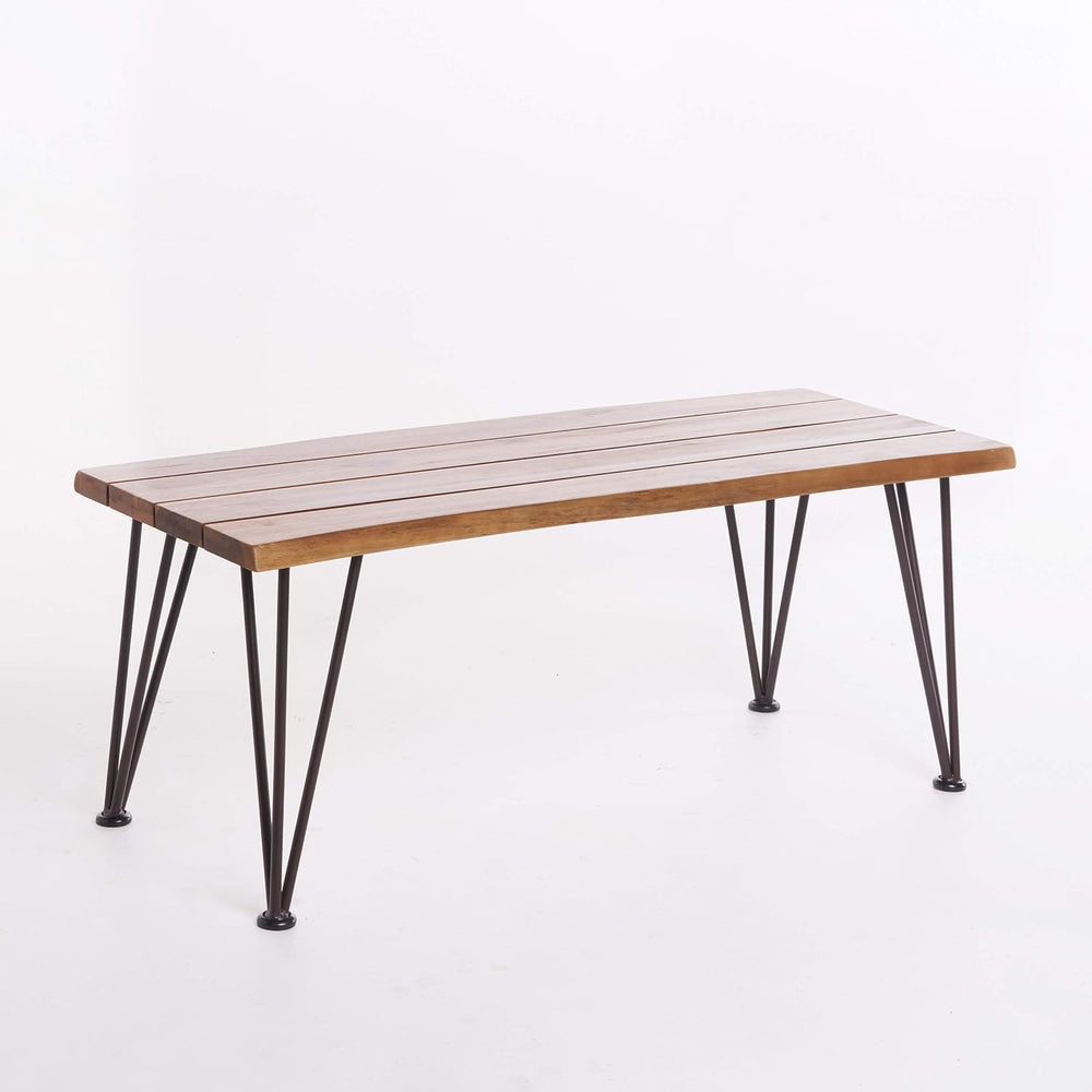 Industrial Acacia Wood Coffee Table Set, 3 Piece Living Room Table with Accen...