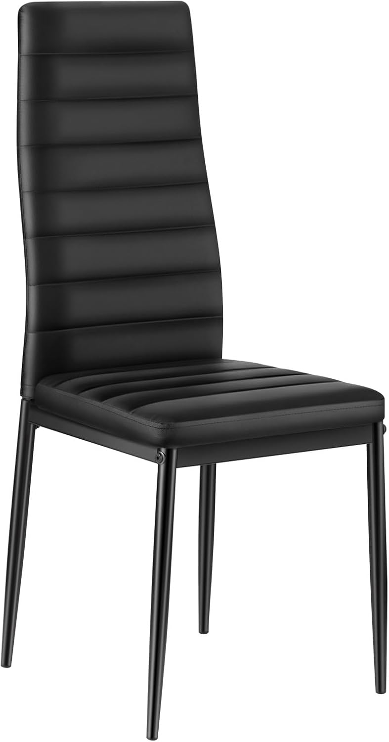 VEVOR Modern Dining Room Accent Chairs Set of 6, Upholstered Leather Side Chair for Living Room, Space-Saving Kitchen Chair with Thick Cushions and Metal Legs, Black