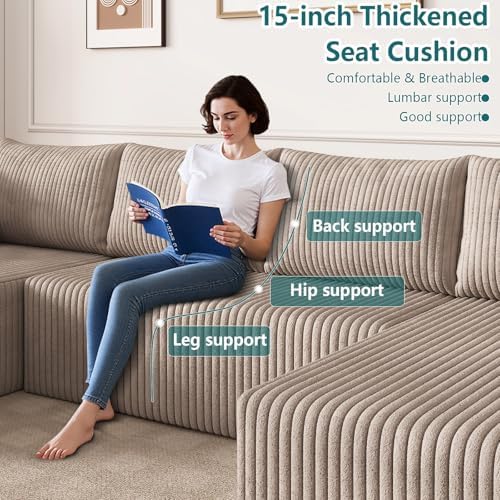 124" U-Shape Cloud Couch, Modern Modular Sectional U-Shape Sofa, Corduro...