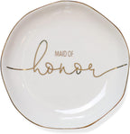 Wedding Ring Dish For Maid of Honor-Jewelry Dish Tray-Gifts for Bridesmaid,Ceramic White