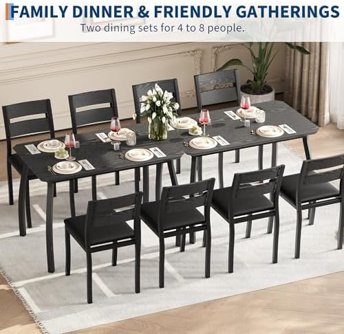 IDEALHOUSE Dining Table Set for 4 Modern Kitchen Table and Chairs Set with Ch...