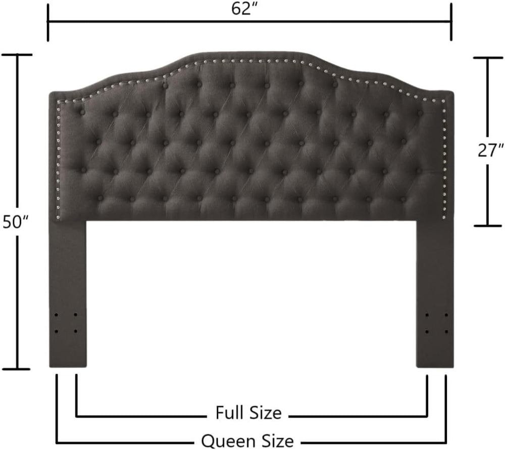 24KF Upholstered Button Tufted Queen Headboard with Nailhead Trim, Elegant Bo...