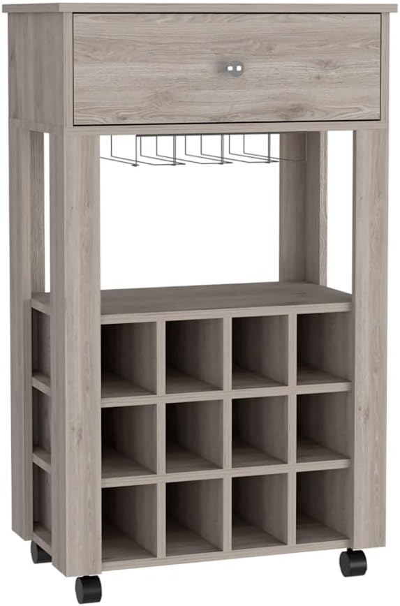 Mid-Century Storage Cabinet, 1-Drawer 12-Bottle Wine Cabinet, for Kitchen Liv...