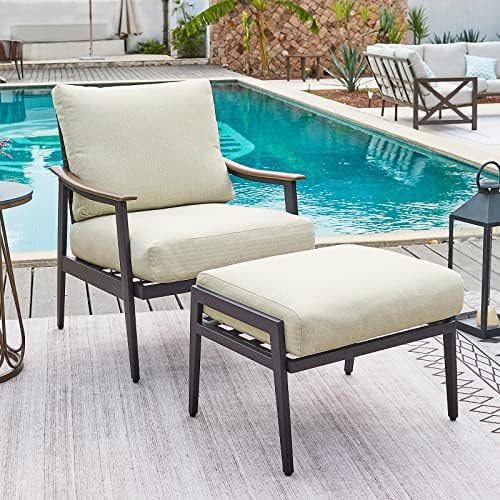 NATURAL EXPRESSIONS Patio Outdoor Chair with Ottoman, Wicker Backrest | 1 Mat...