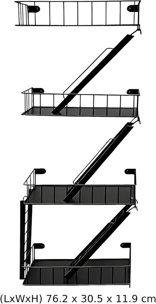 4 Tier Fire Escape Wall Mount Shelf, Heavy Duty Iron Art Staircase Decorative Floating Display Rack, Plant Storage Organizer for Home Bedroom and Living Room, Black, 30 x 12 x 4.7 in
