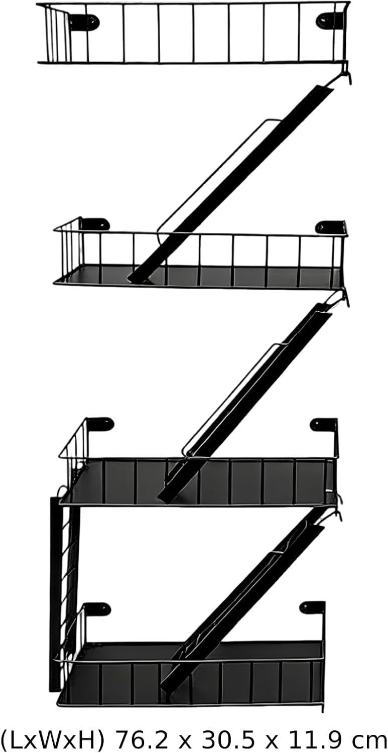 4 Tier Fire Escape Wall Mount Shelf, Industrial Iron Art Staircase Floating Display Rack for Home Bedroom Living Room, Plant Storage Organizer, Black, Wall Decor, 30 x 12 x 4.7 in