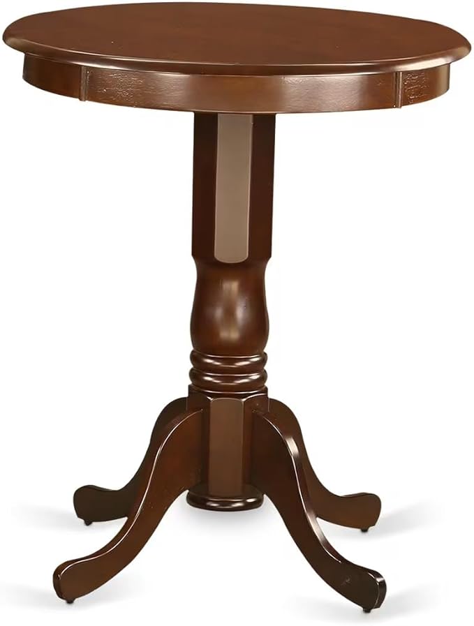 East West Furniture ESIP3-MAH-C 3 Piece Modern Dining Table Set Contains a Round Wooden Table with Pedestal and 2 Linen Fabric Upholstered Dining Chairs, 30x30 Inch, Mahogany
