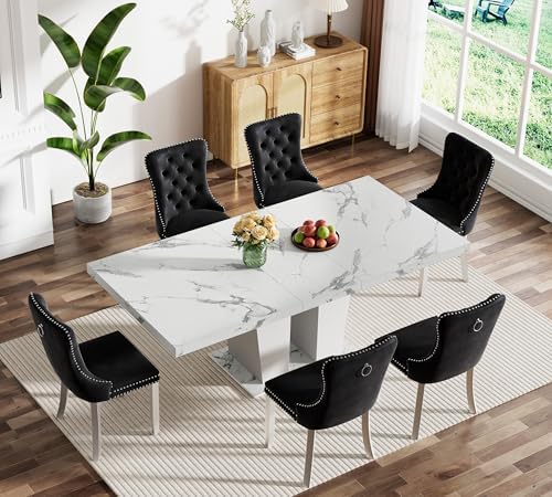 7-Piece Extendable Dining Table Set for 6-8 People 63"-78.7" Kitche...