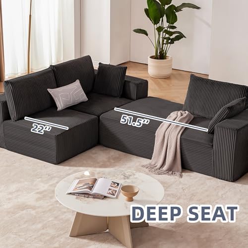 108" Couch with Chaise, Cloud Sectional Modular Sofa, Darkgrey | Deep Se...