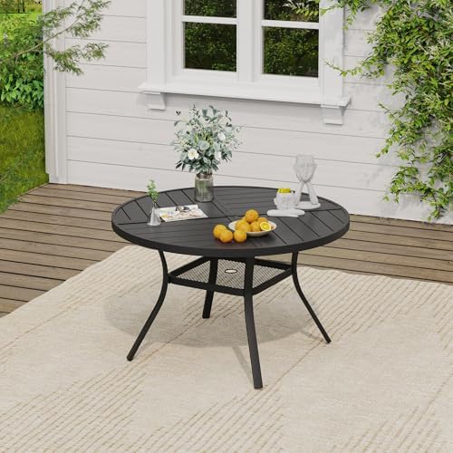 VICLLAX Round Outdoor Patio Dining Set for 4, Metal Slatted Patio Table with ...