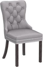 KCC Velvet Dining Chairs Set of 6, Upholstered High-end Tufted Dining Room Chair with Nailhead Back Ring Pull Trim Solid Wood Legs, Nikki Collection Modern Style for Kitchen, Light Grey
