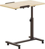 Tilting Overbed Table with Wheels, Adjustable Height Laptop Stand for Couch, Bed Desk Hospital Overbed Table Side Tray Tables, Office Carts & Stands (Log)